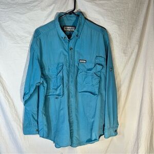 Remington Fishing Button Up Shirt Men's Long Sleeve Pocket Blue